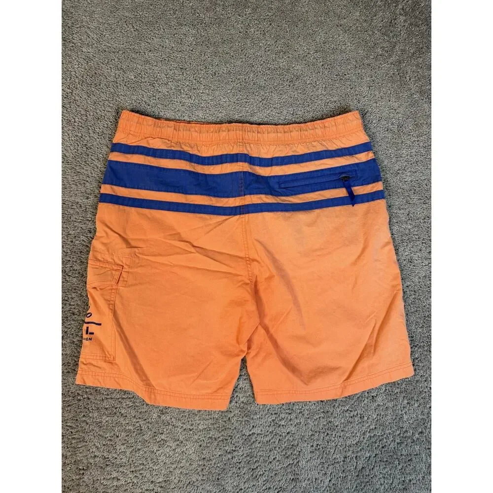 Vintage 90s Polo Ralph Lauren Swim Trunks Mens L Orange Striped Lined Pockets